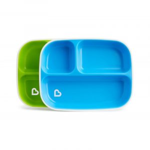 Pack de 2 platos con compartimentos Munchkin azul y verde